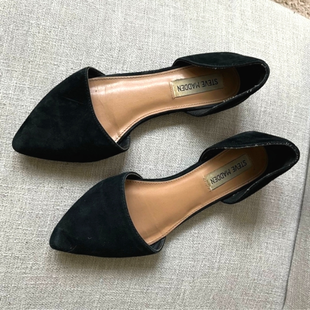 Steve Madden Black Khai Suede And Leather D'orsay Work Flats